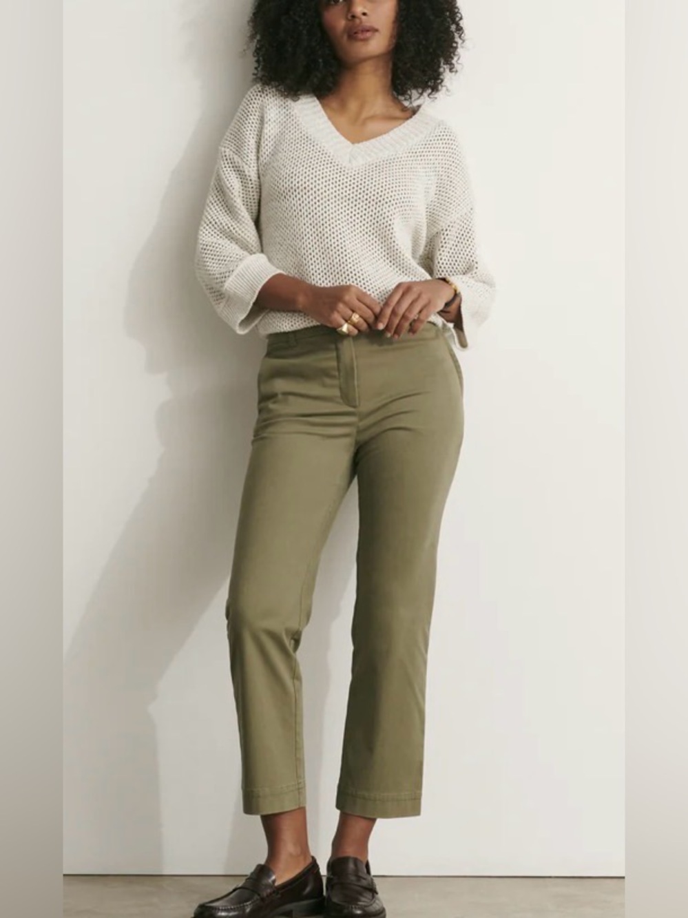 DEVERNOIS 7/8 pants Green Straight Cropped Leg Women FR 44 US 12 Officecore soft